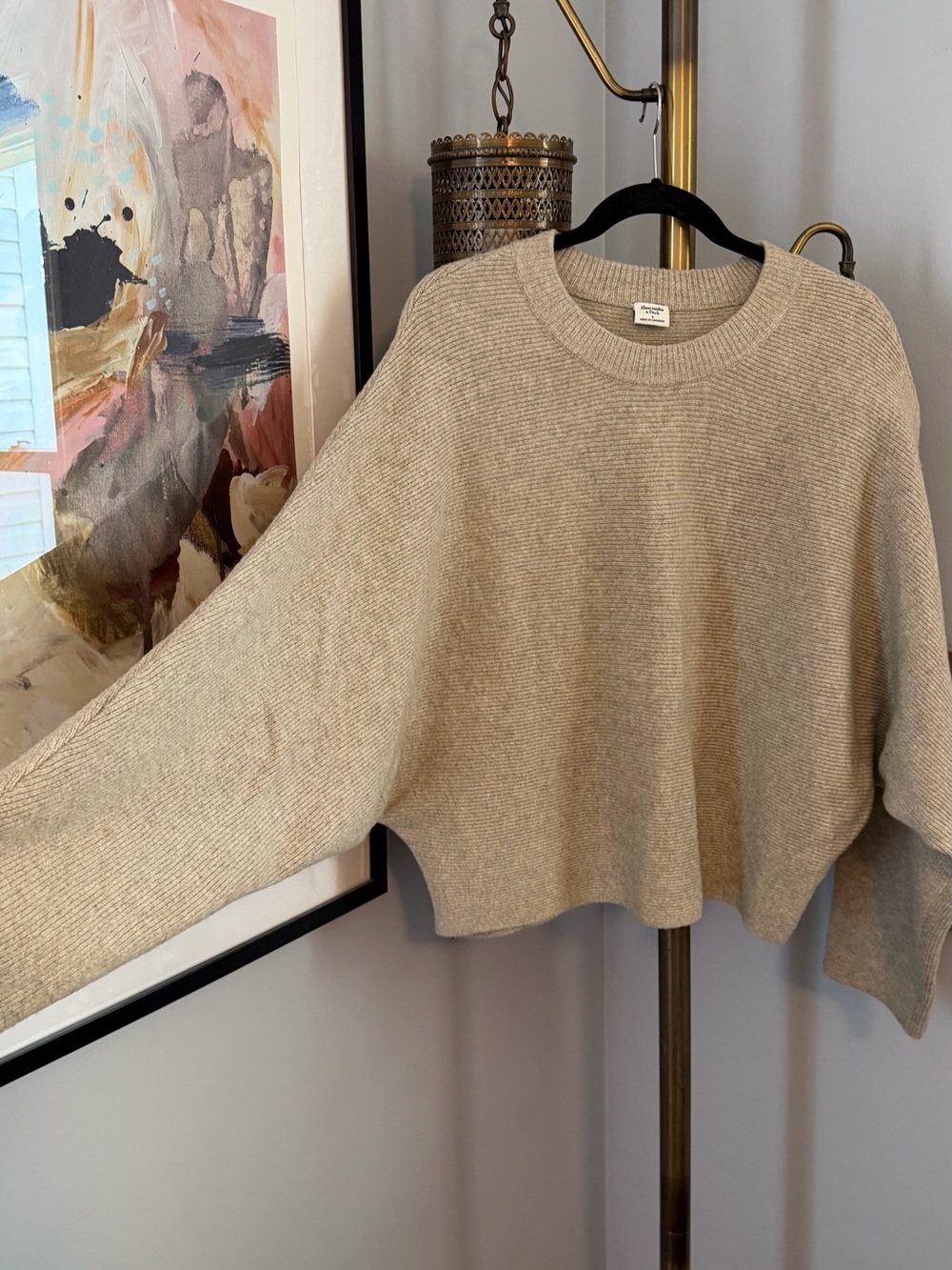 Abercrombie Ribbed Crewneck Sweater, Tan, Small - Picture 3 of 4